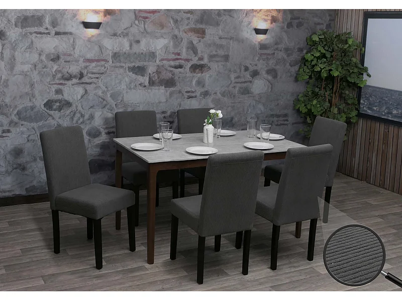 Esszimmerstuhl Littau Cord (6er-Set), Dunkelgrau, dunkle Beine