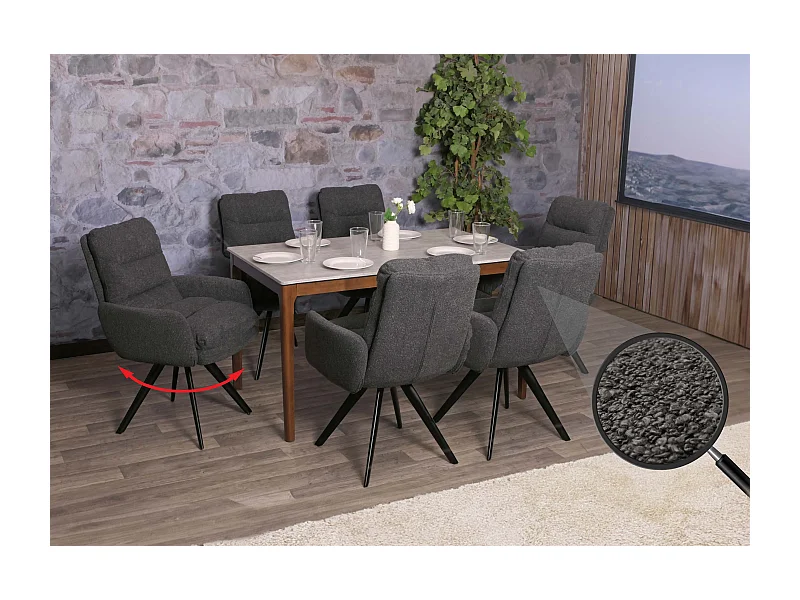 Eetkamerstoel MCW-G66 Bouclé (set van 6),  donkergrijs, met armleuningen