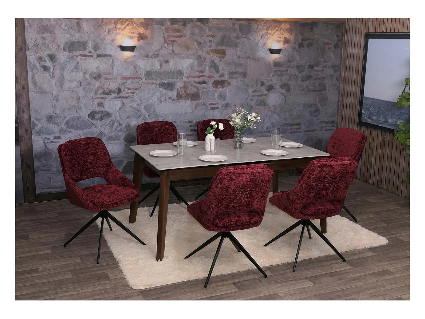 Chaise de salle à manger MCW-N73 (lot de 2),  bordeaux