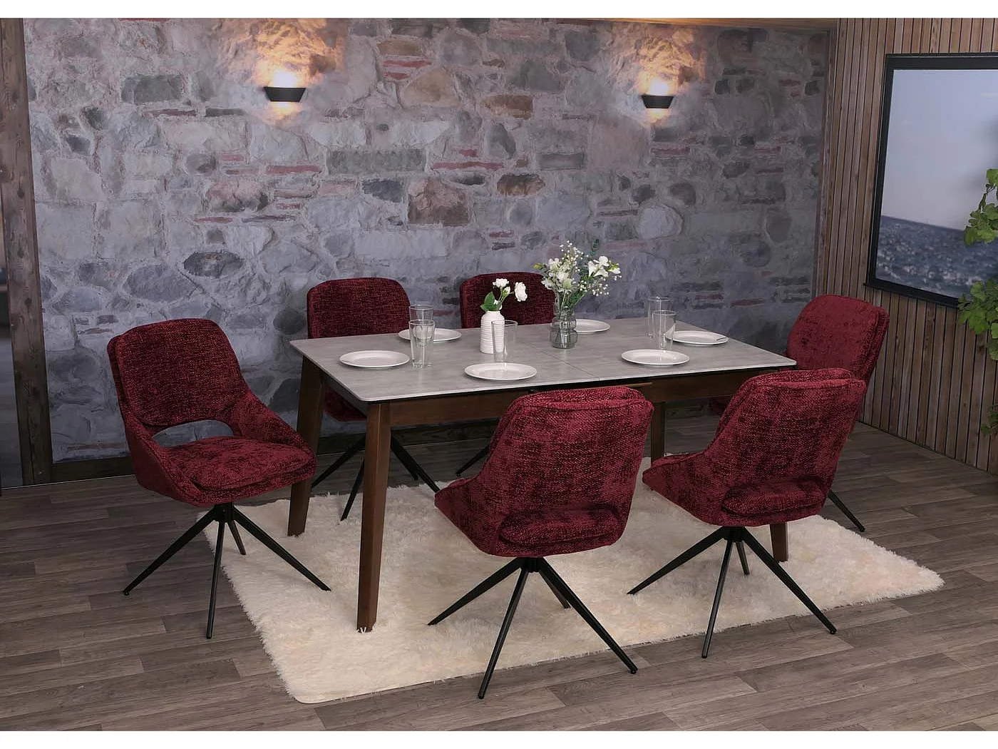 Chaise de salle à manger MCW-N73 (lot de 2),  bordeaux