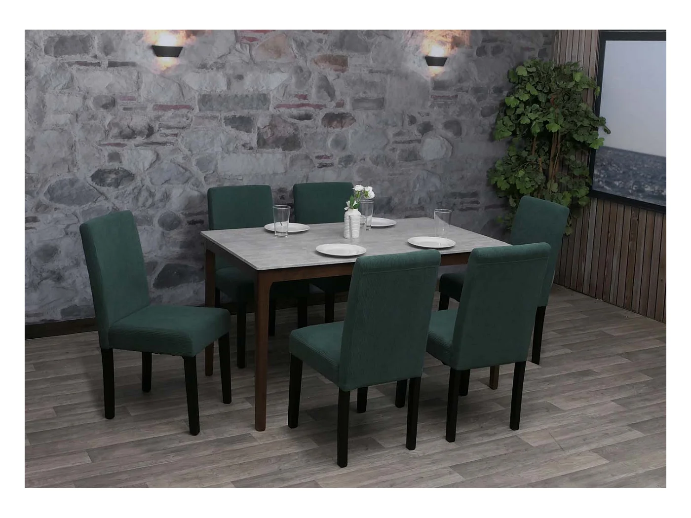 Chaise de salle à manger Littau Velours (lot de 6),  vert, pieds foncés