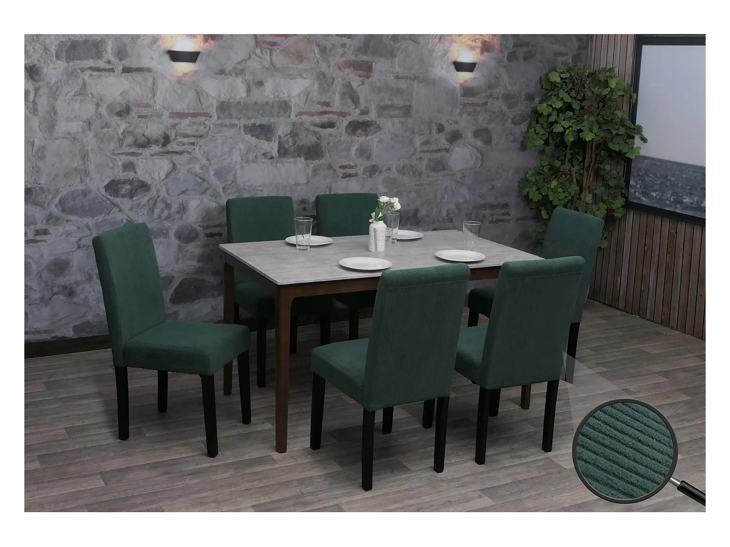 Chaise de salle à manger Littau Velours (lot de 6),  vert, pieds foncés