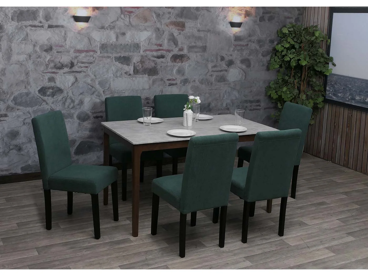 Chaise de salle à manger Littau Velours (lot de 6),  vert, pieds foncés