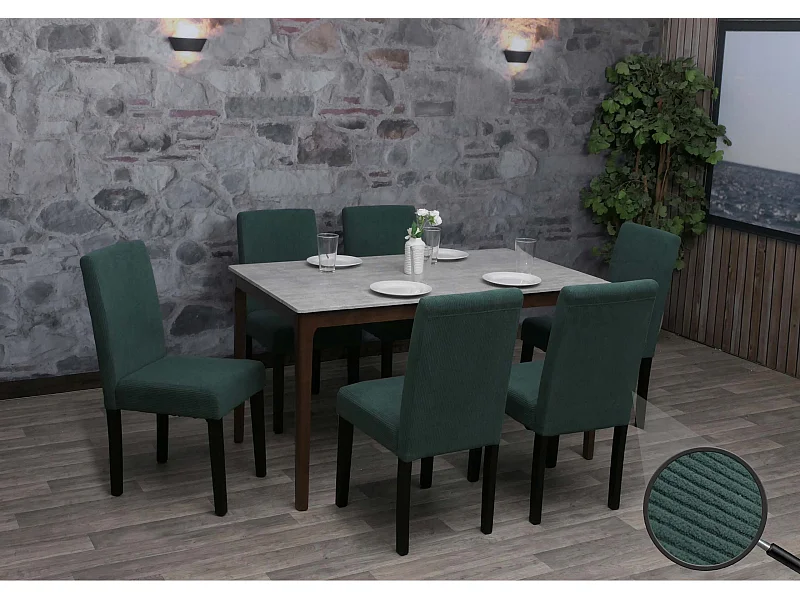 Set 6x sedie Littau tessuto a coste soggiorno cucina sala da pranzo legno 90x42x50cm verde gambe scure