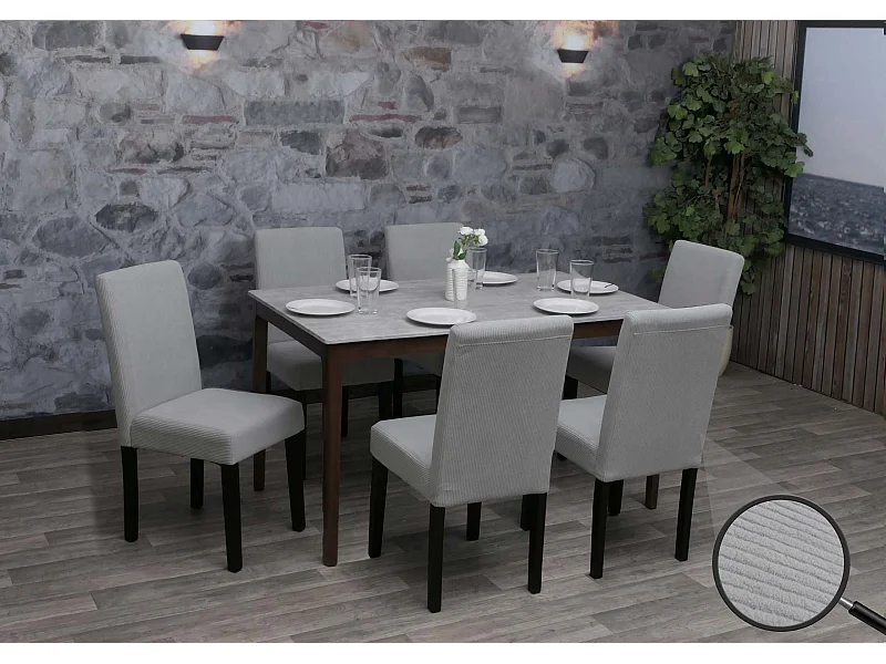 Cadeira de jantar Littau Cord (conjunto de 6),  cinzento claro, pernas escuras