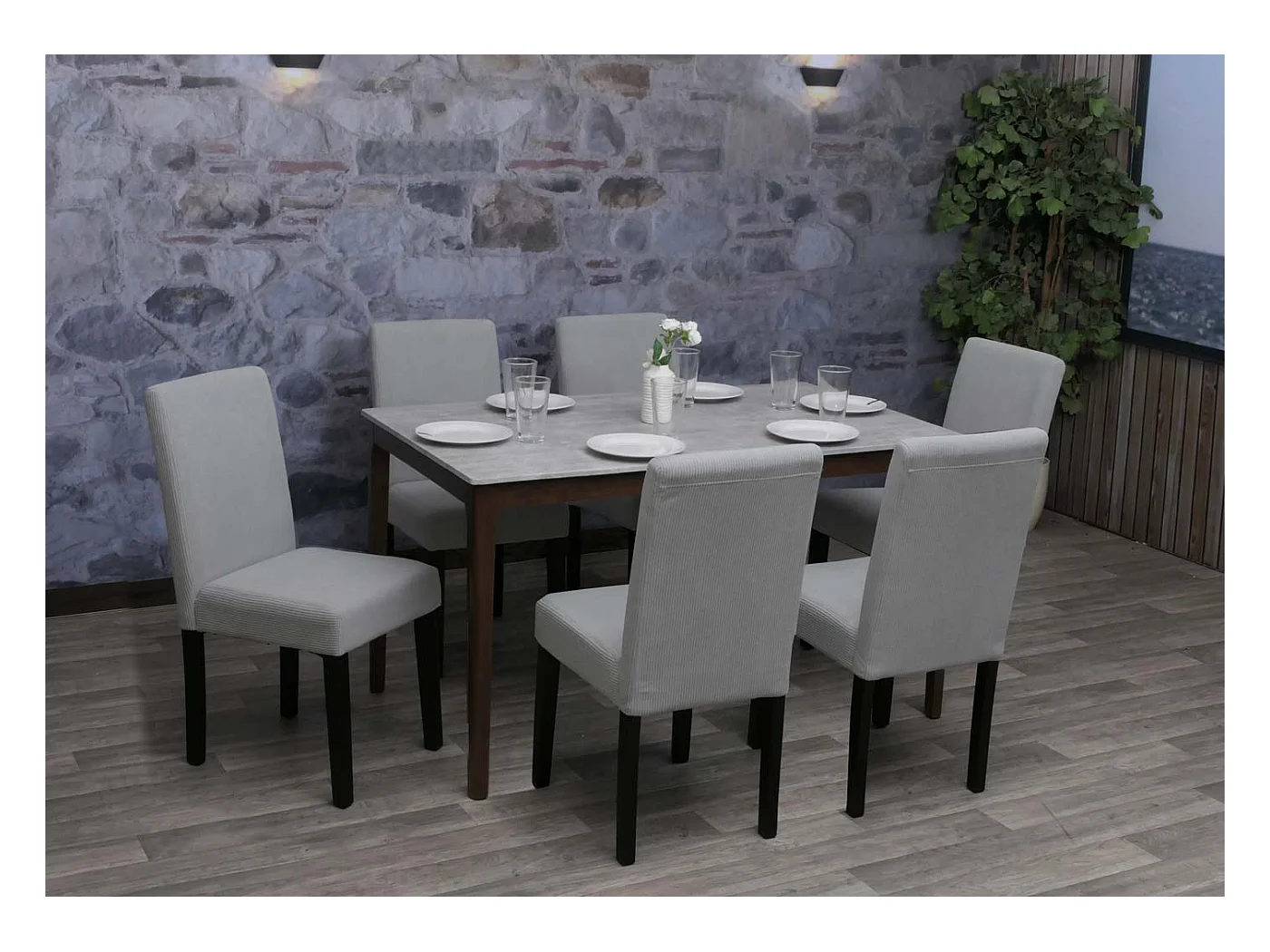 Chaise de salle à manger Littau Velours (lot de 6),  gris clair, pieds foncés