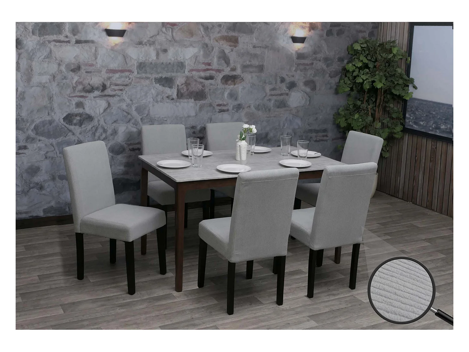 Chaise de salle à manger Littau Velours (lot de 6),  gris clair, pieds foncés