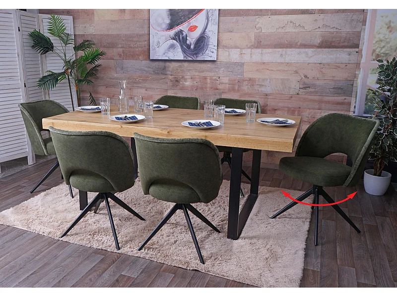 Set 6 sedie sala pranzo cucina MCW-N72, girevole posizionamento automatico, stoffa/tessuto (420g/m²) ~ verde