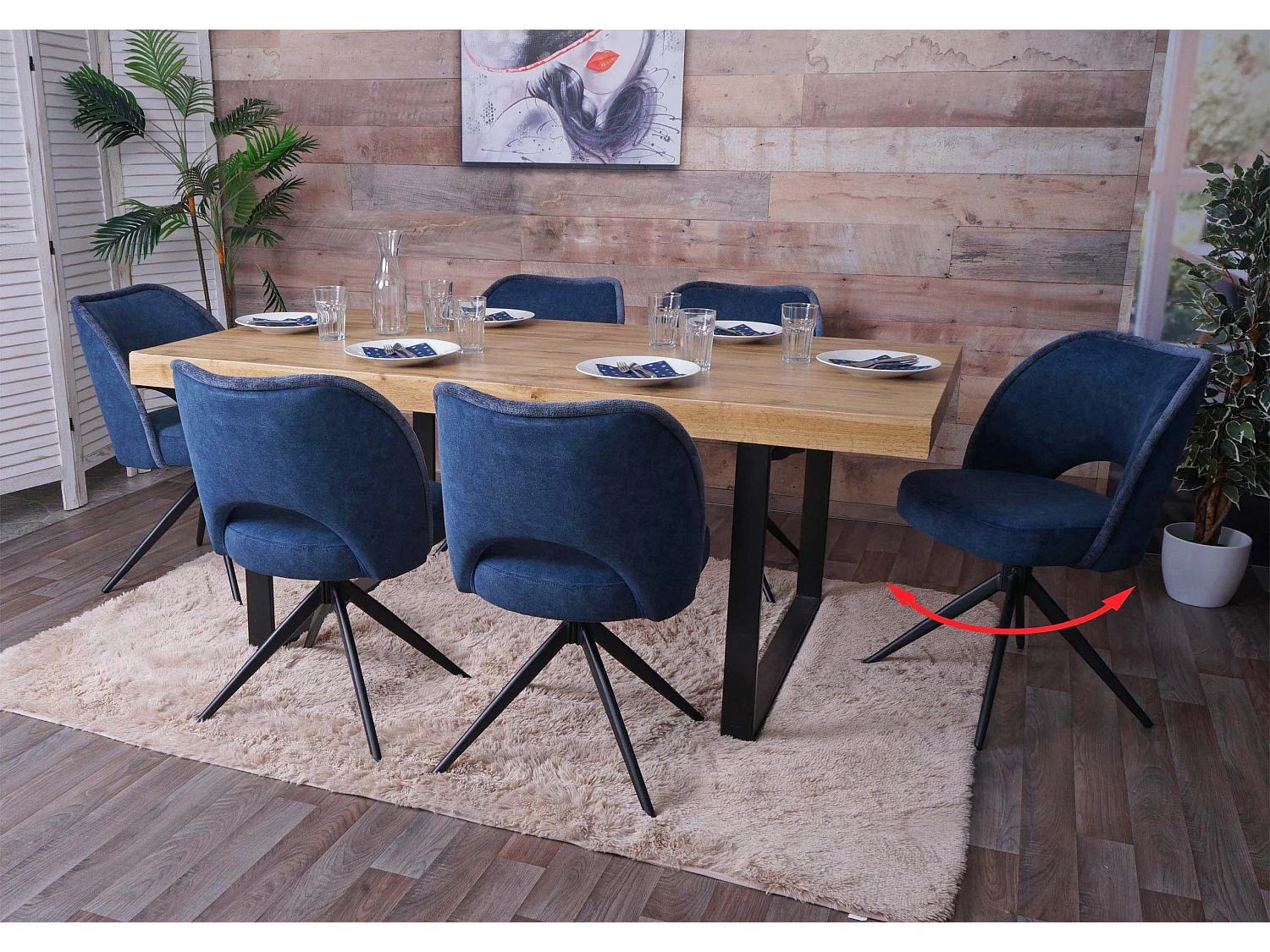 Chaise de salle à manger MCW-N72 (lot de 6),  bleu