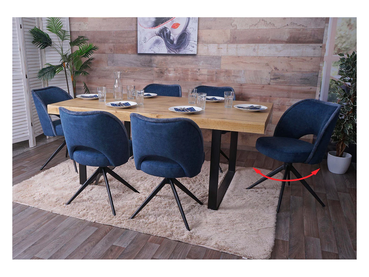 Chaise de salle à manger MCW-N72 (lot de 6),  bleu