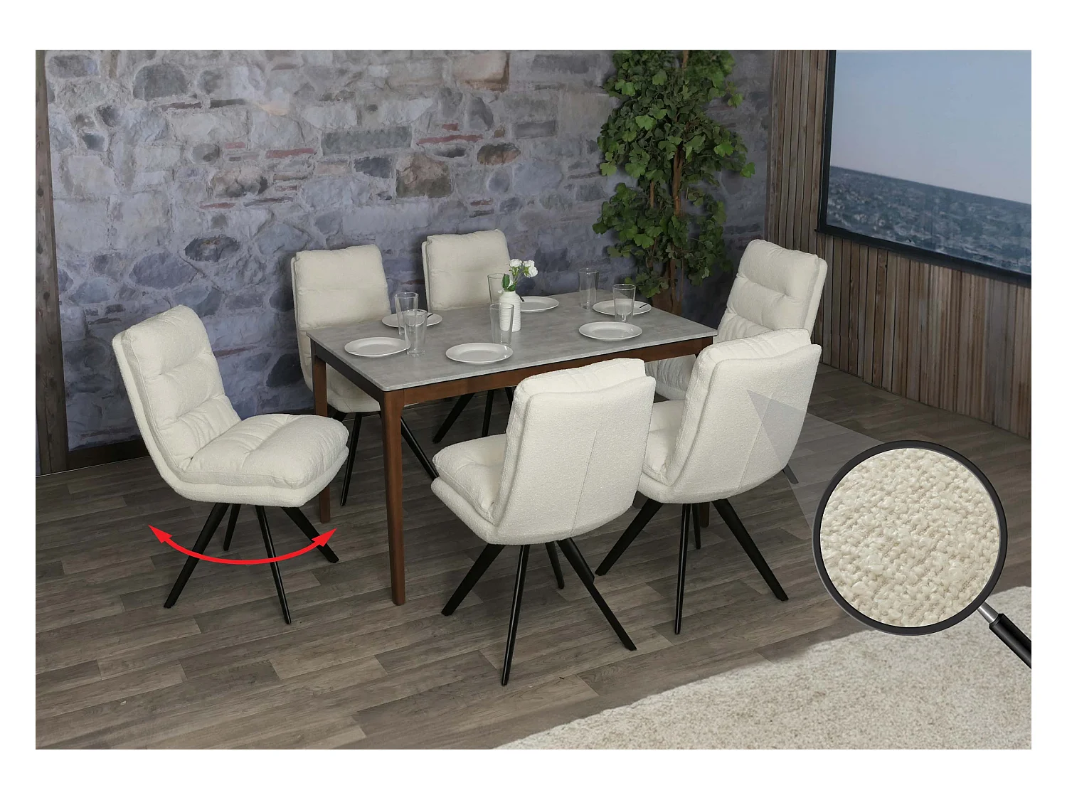 Chaise de salle à manger MCW-G66 Bouclé (lot de 6),  blanc crème