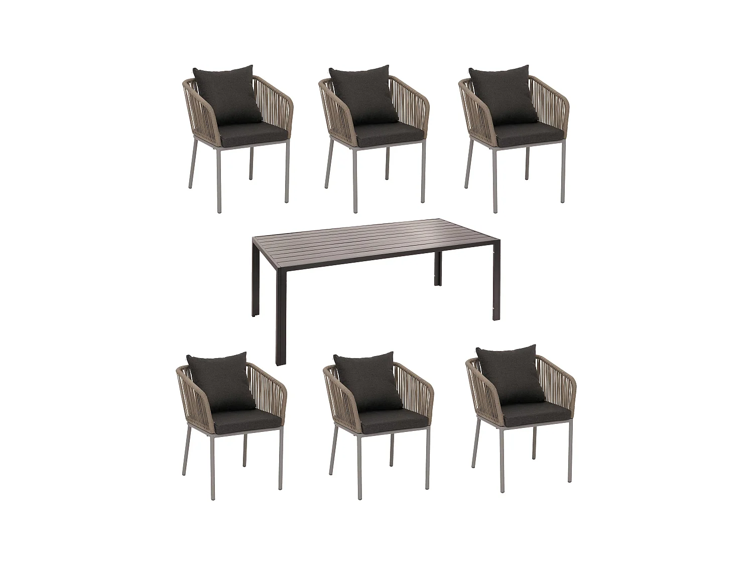 Gartengarnitur MCW-N41 (7-teilig), Grau, Kissen dunkelgrau