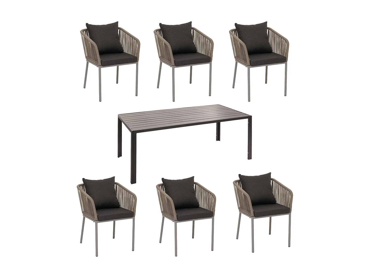 Gartengarnitur MCW-N41 (7-teilig), Grau, Kissen dunkelgrau