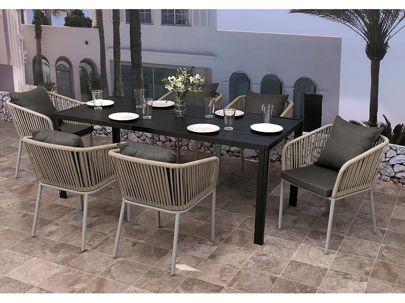 Ensemble de jardin MCW-N41 (7 pièces),  gris clair, coussin gris foncé