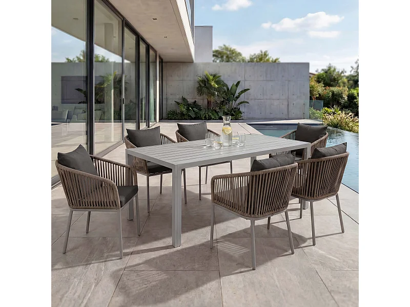 Ensemble de jardin MCW-N41 (7 pièces),  gris clair, coussin gris foncé