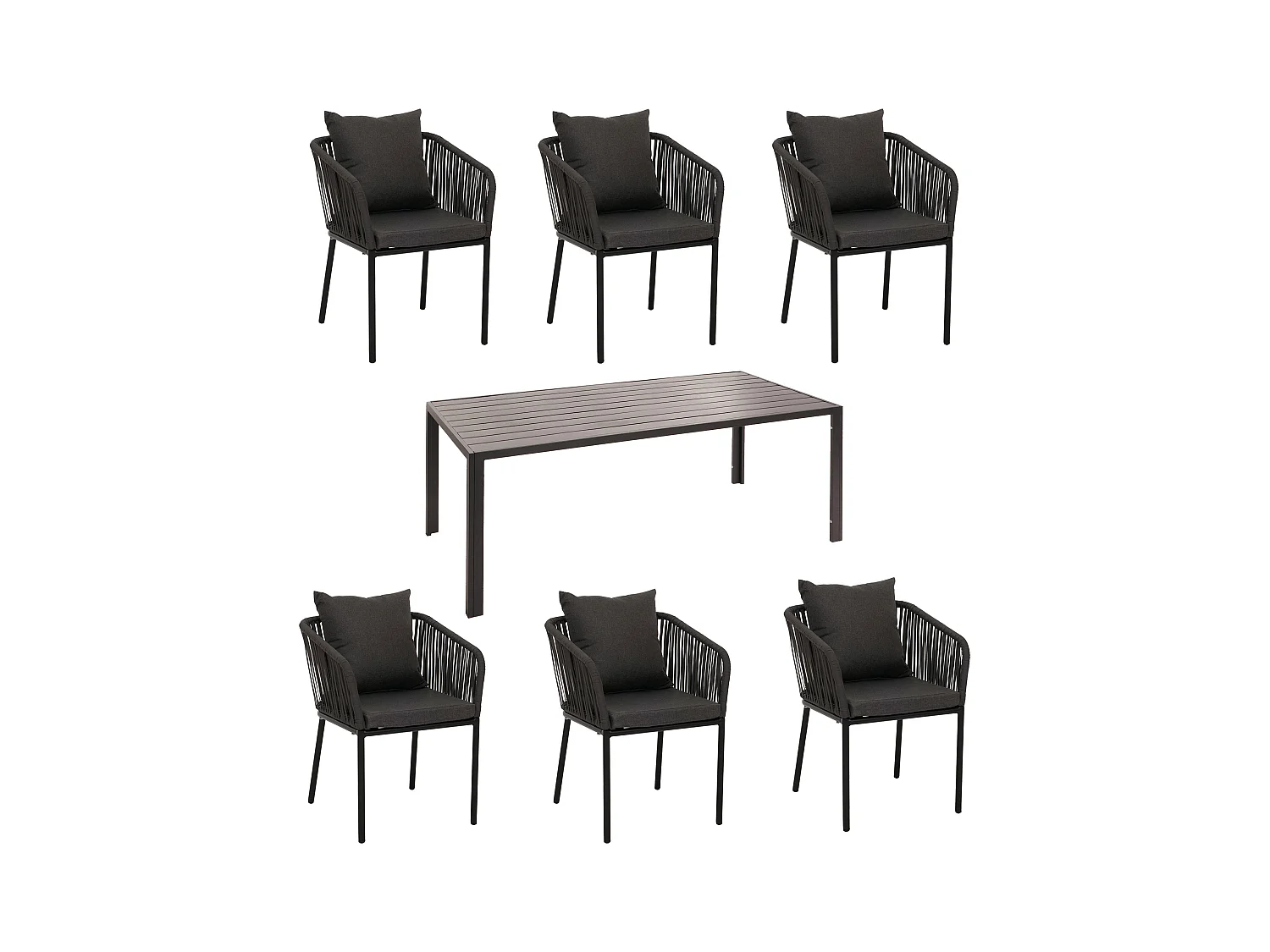 Gartengarnitur MCW-N41 (7-teilig), Anthrazit, Kissen dunkelgrau