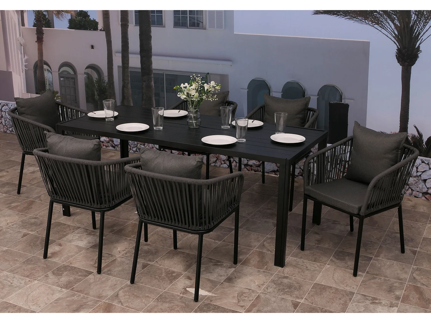 Ensemble de jardin MCW-N41 (7 pièces),  anthracite, coussin gris foncé