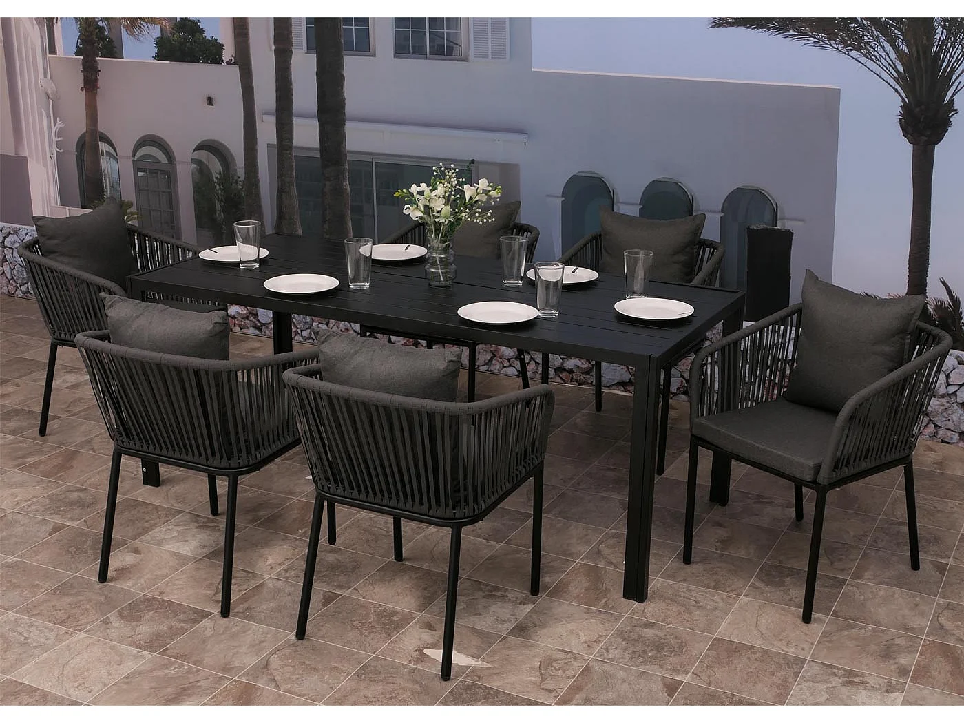 Ensemble de jardin MCW-N41 (7 pièces),  anthracite, coussin gris foncé