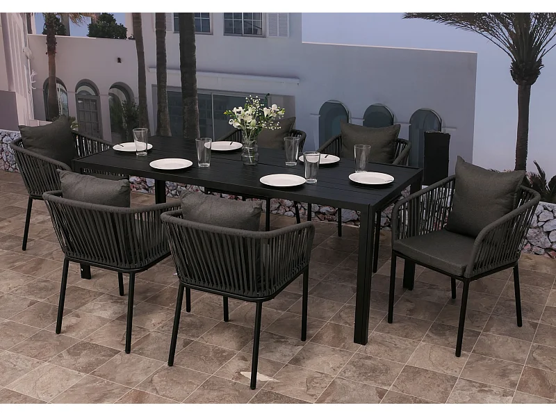 Gartengarnitur MCW-N41 (7-teilig), Anthrazit, Kissen dunkelgrau