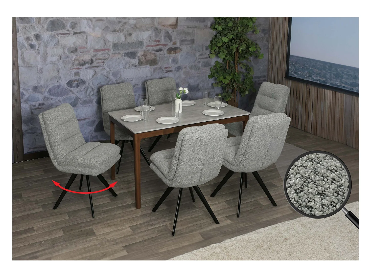 Chaise de salle à manger MCW-G66 Bouclé (lot de 6),  gris clair