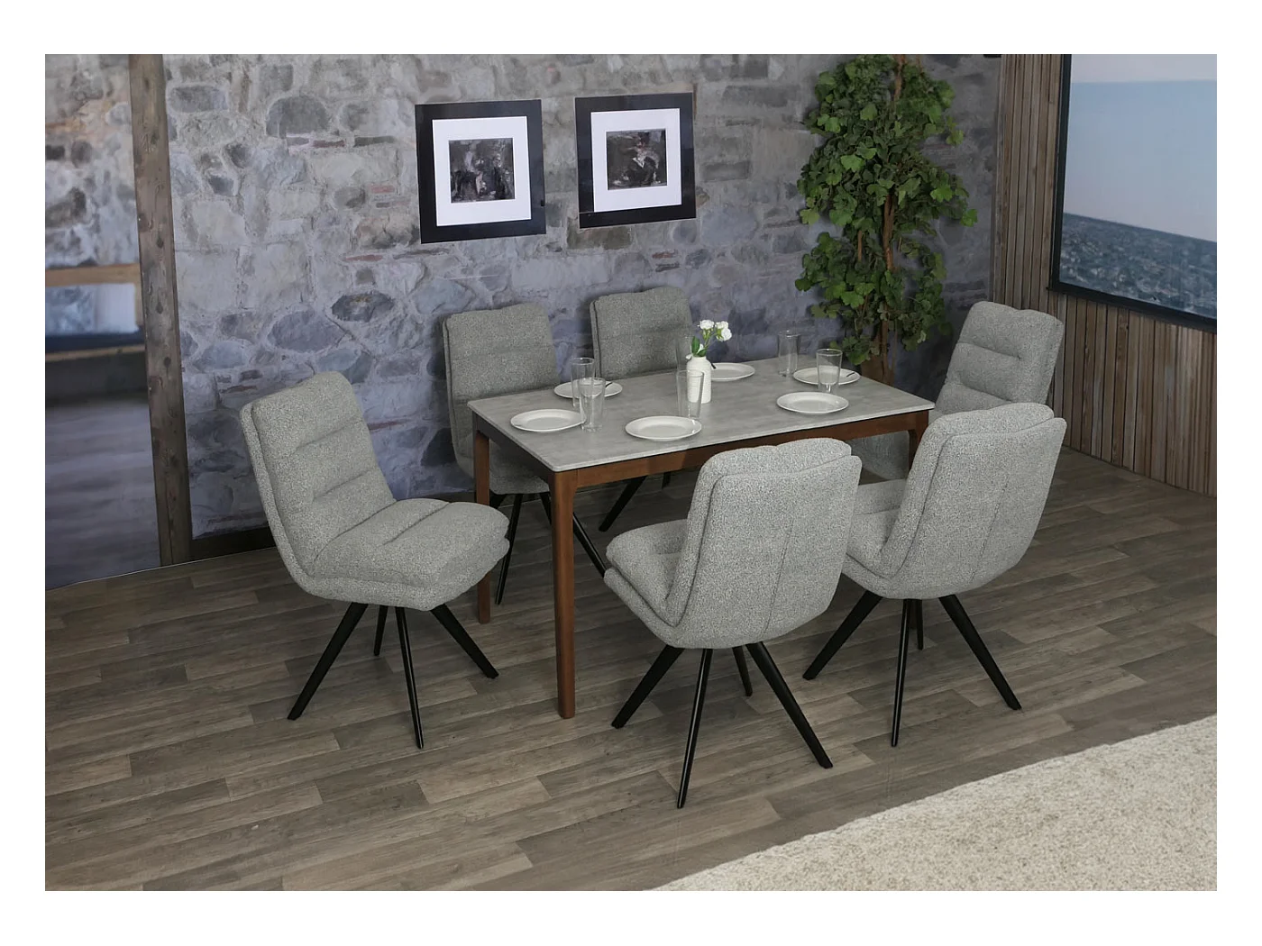 Chaise de salle à manger MCW-G66 Bouclé (lot de 6),  gris clair