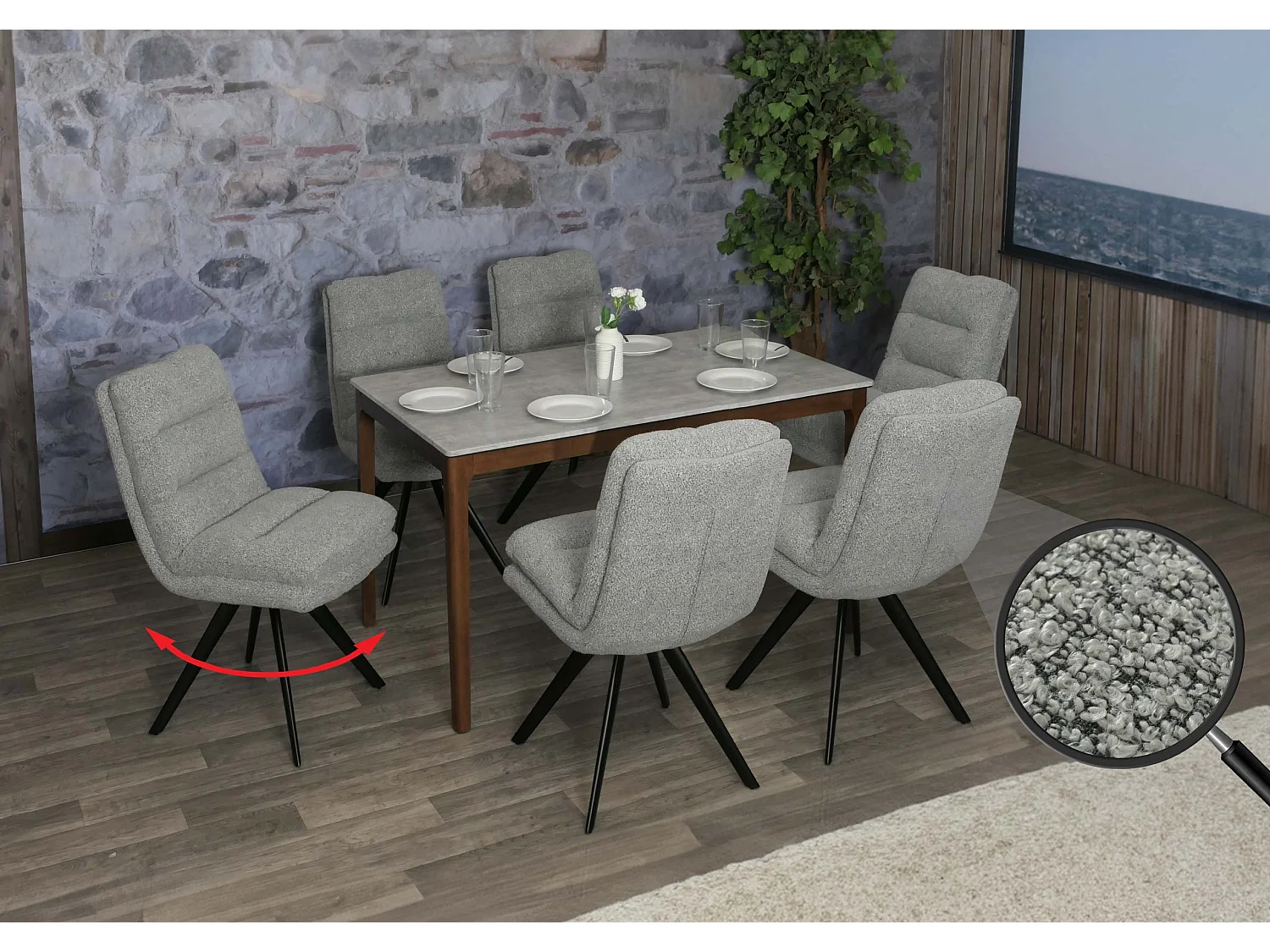 Chaise de salle à manger MCW-G66 Bouclé (lot de 6),  gris clair