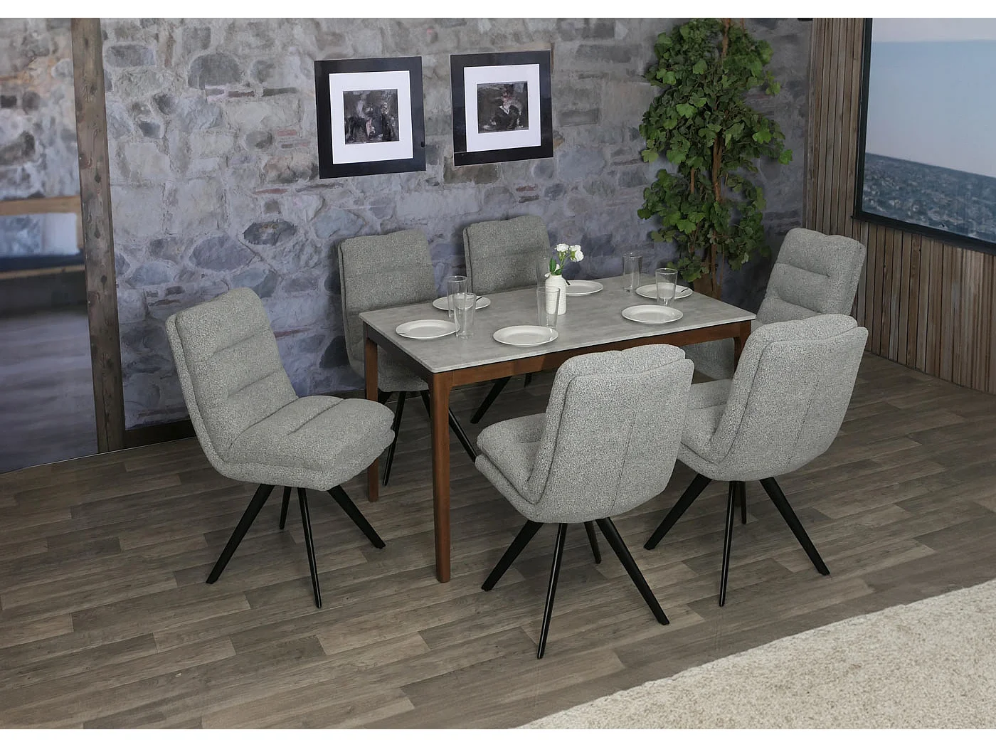 Chaise de salle à manger MCW-G66 Bouclé (lot de 6),  gris clair