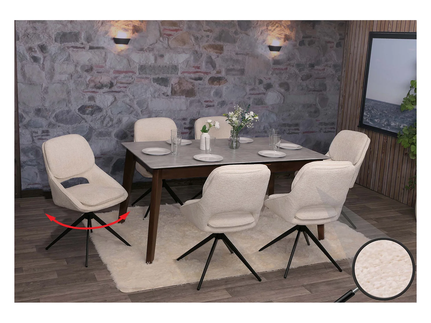 Chaise de salle à manger MCW-N73 (lot de 6),  crème-beige