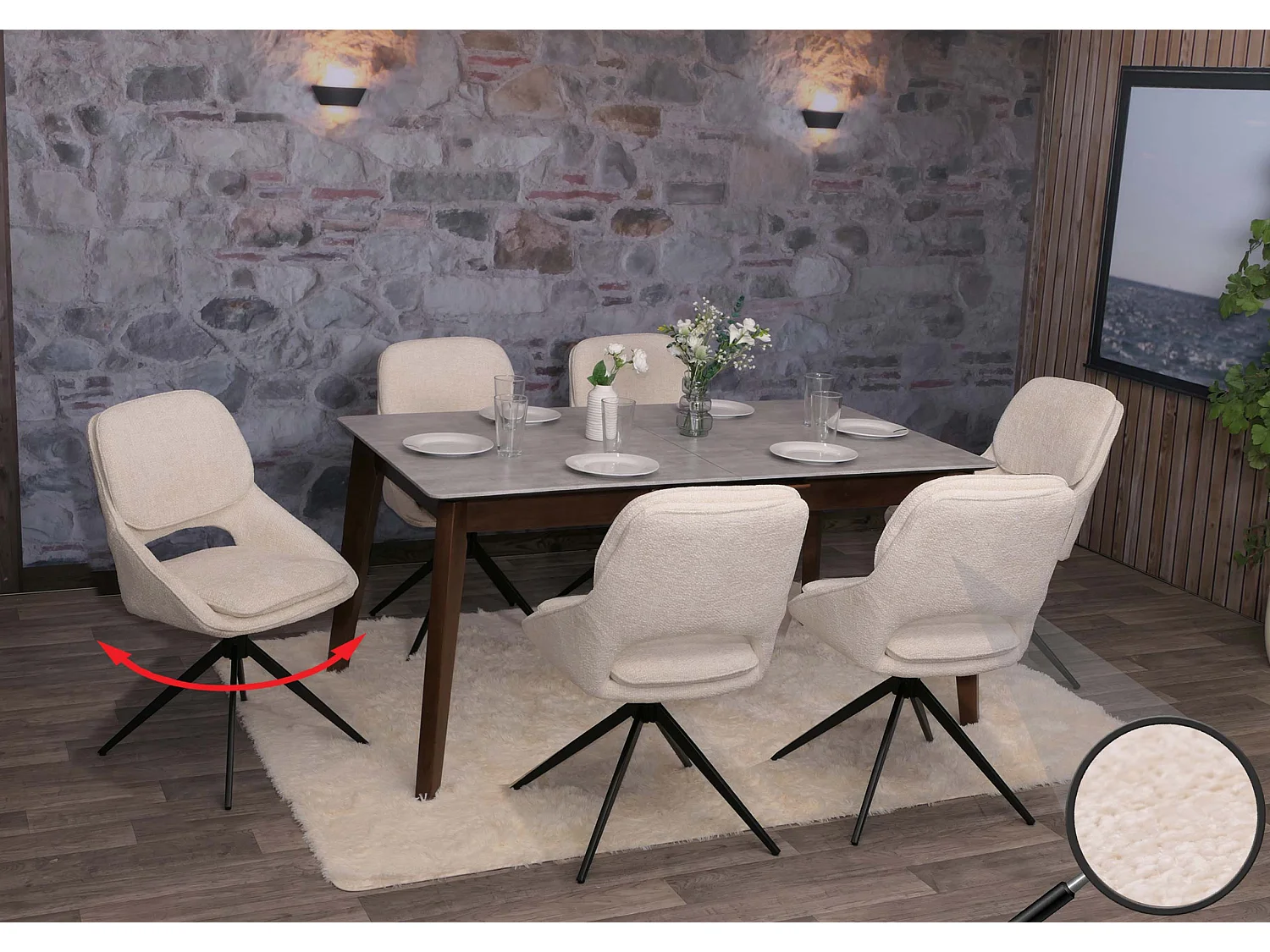 Chaise de salle à manger MCW-N73 (lot de 6),  crème-beige