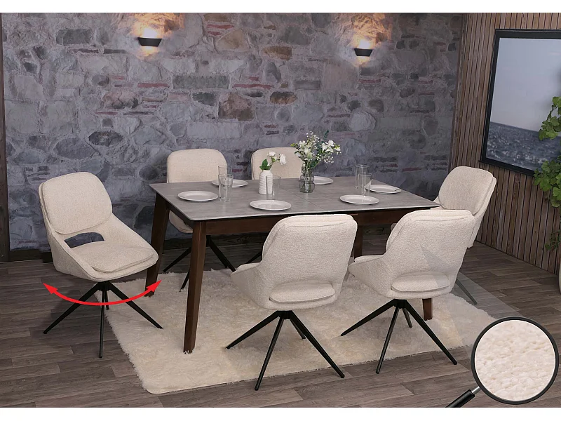 Chaise de salle à manger MCW-N73 (lot de 6),  crème-beige