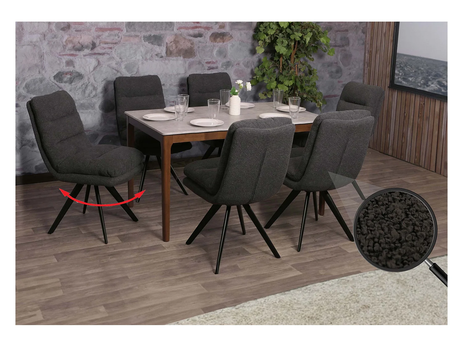Chaise de salle à manger MCW-G66 Bouclé (lot de 6),  gris foncé
