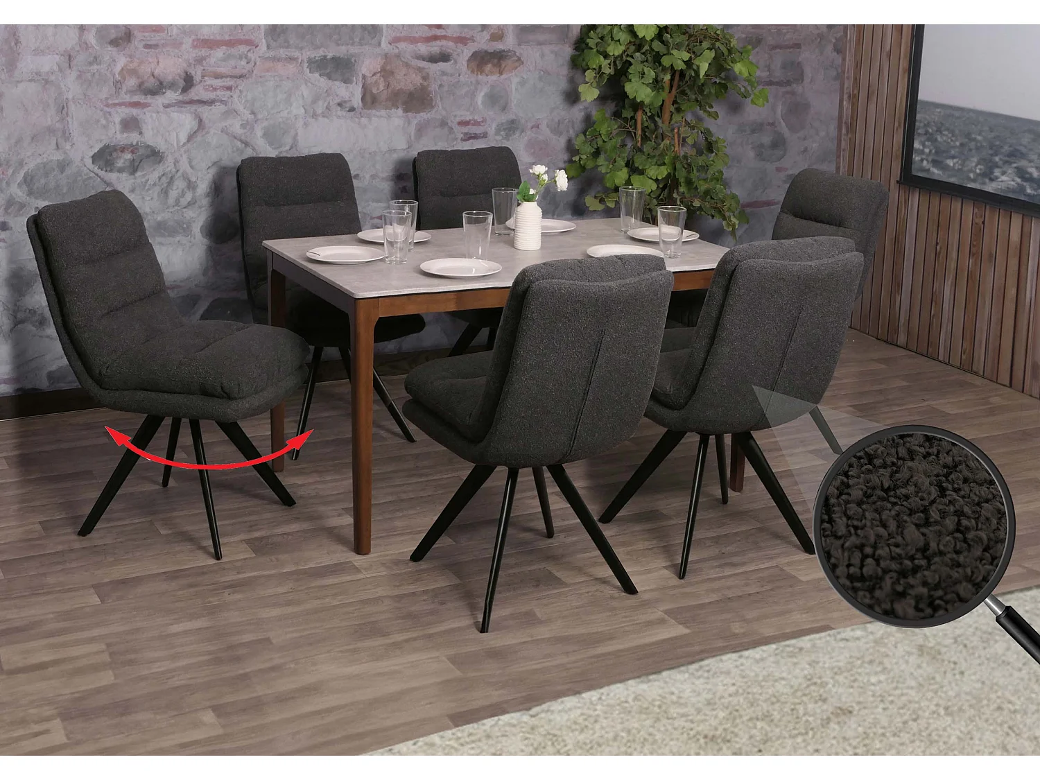 Chaise de salle à manger MCW-G66 Bouclé (lot de 6),  gris foncé