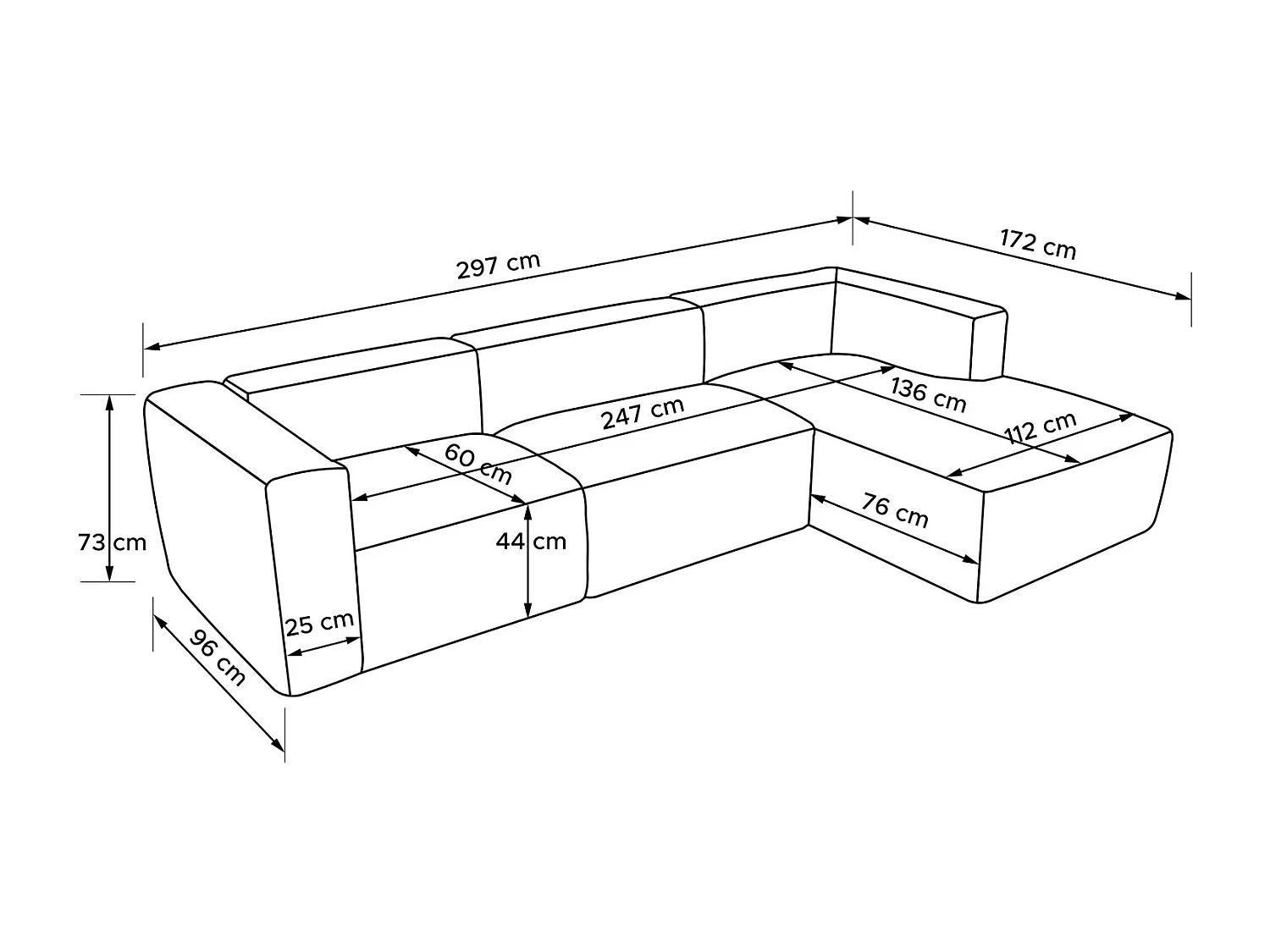 Ecksofa BUFFO 5-Sitzer - Orangerot