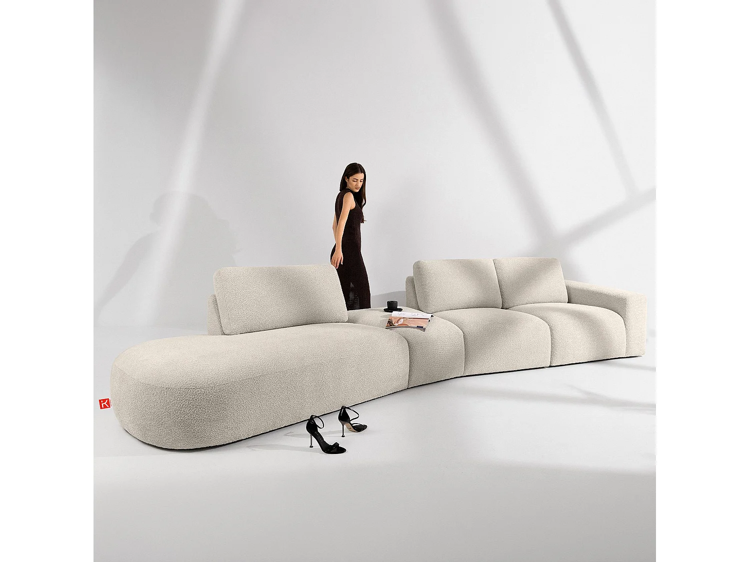 Ecksofa links - modern - ZUCCO - 5-Sitzer - Boucle - Cremeweiß