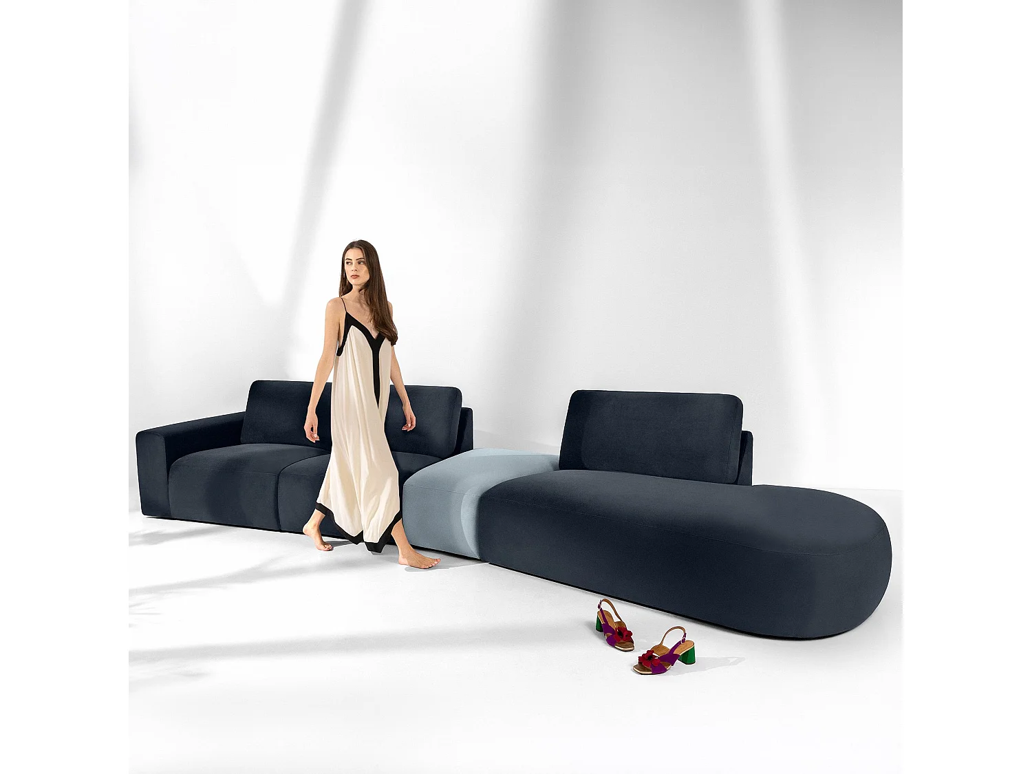 Ecksofa rechts - modern - ZUCCO - 5-Sitzer - Veloursstoff - Marineblau