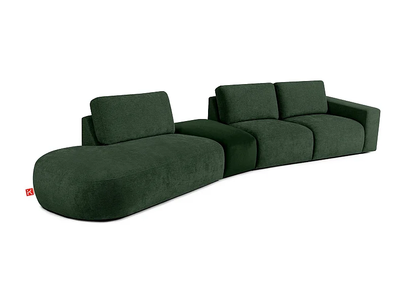 Ecksofa links - modern - ZUCCO - 5-Sitzer - Chenille-Stoff - Dunkelgrün
