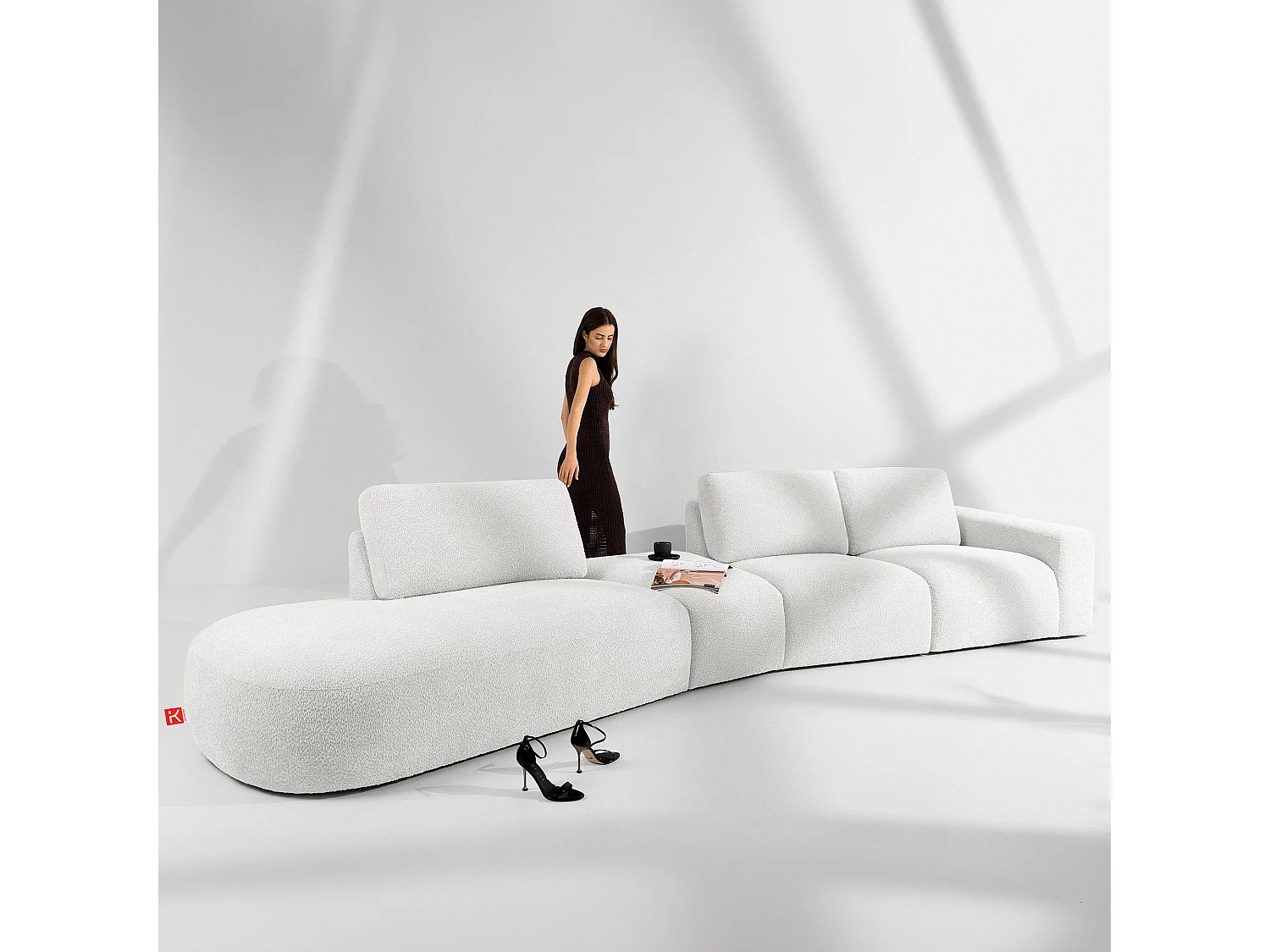 Ecksofa links - modern - ZUCCO - 5-Sitzer - Boucle - Ecru