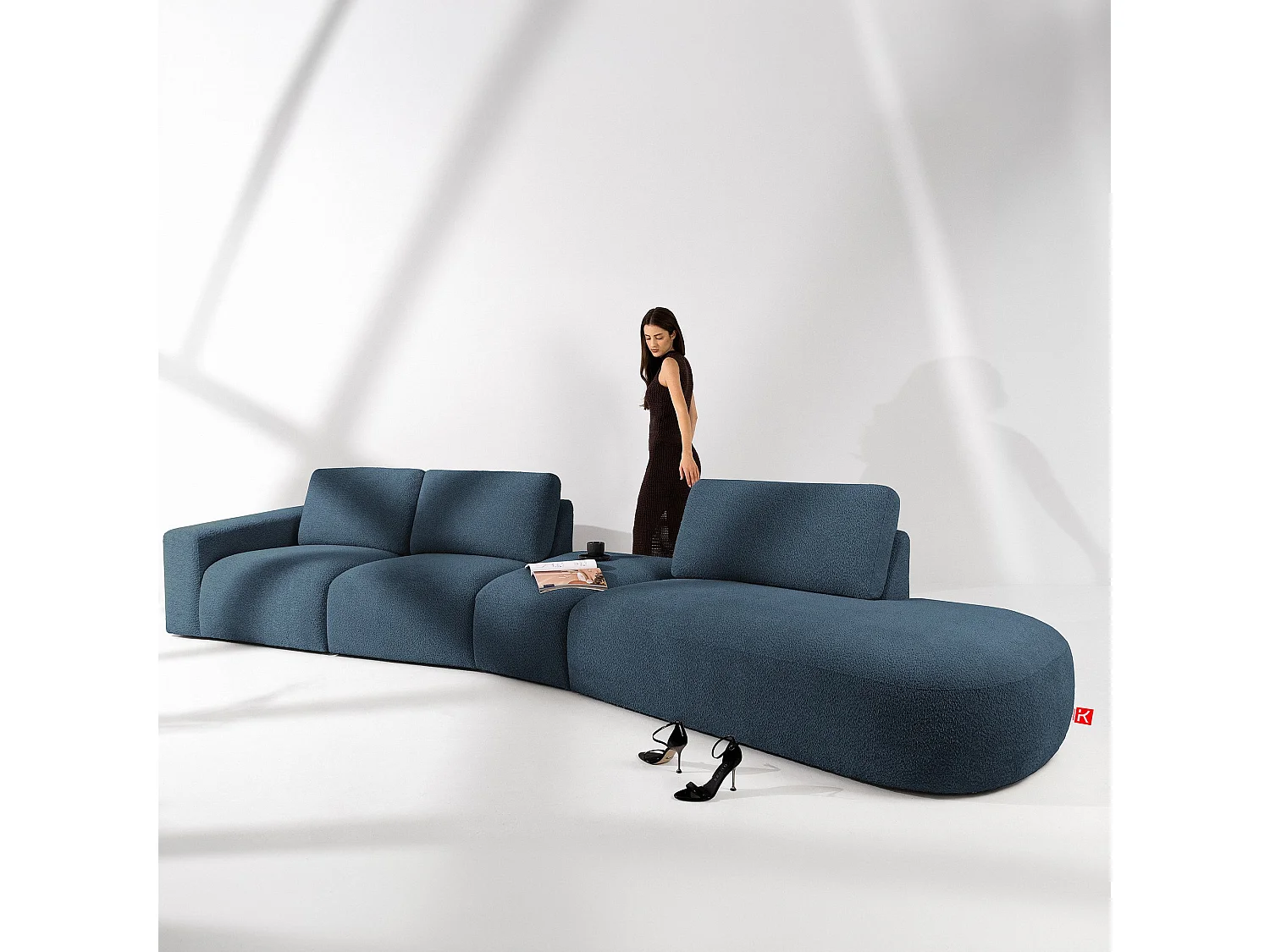 Ecksofa rechts - modern - ZUCCO - 5-Sitzer - Boucle - Nachtblau