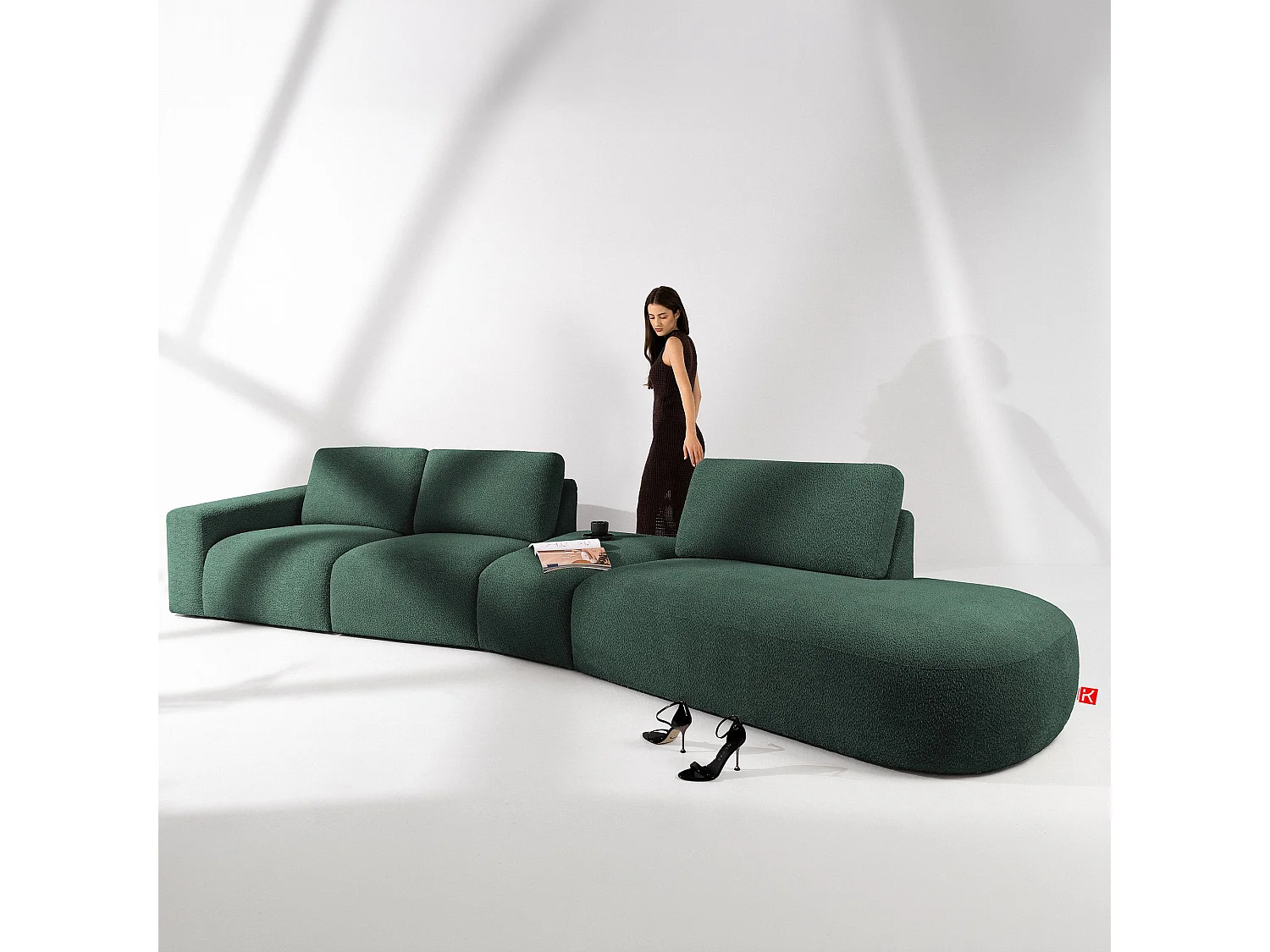 Ecksofa rechts - modern - ZUCCO - 5-Sitzer - Boucle - Grün