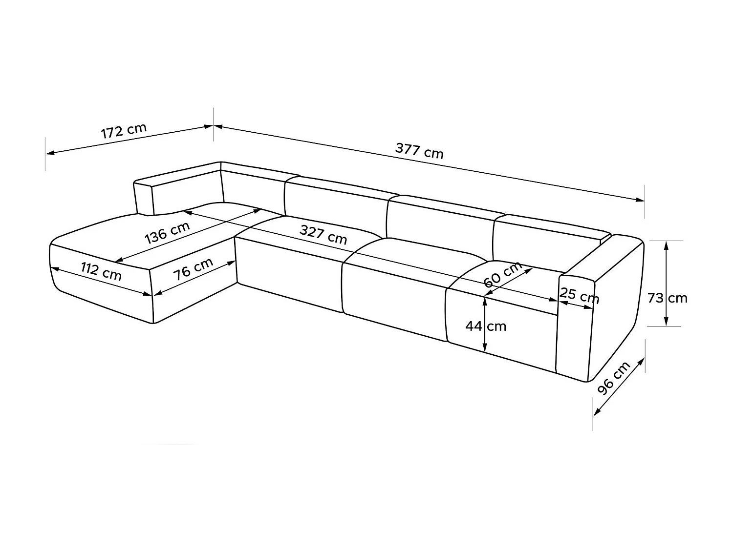 Ecksofa BUFFO 6-Sitzer - Orangerot