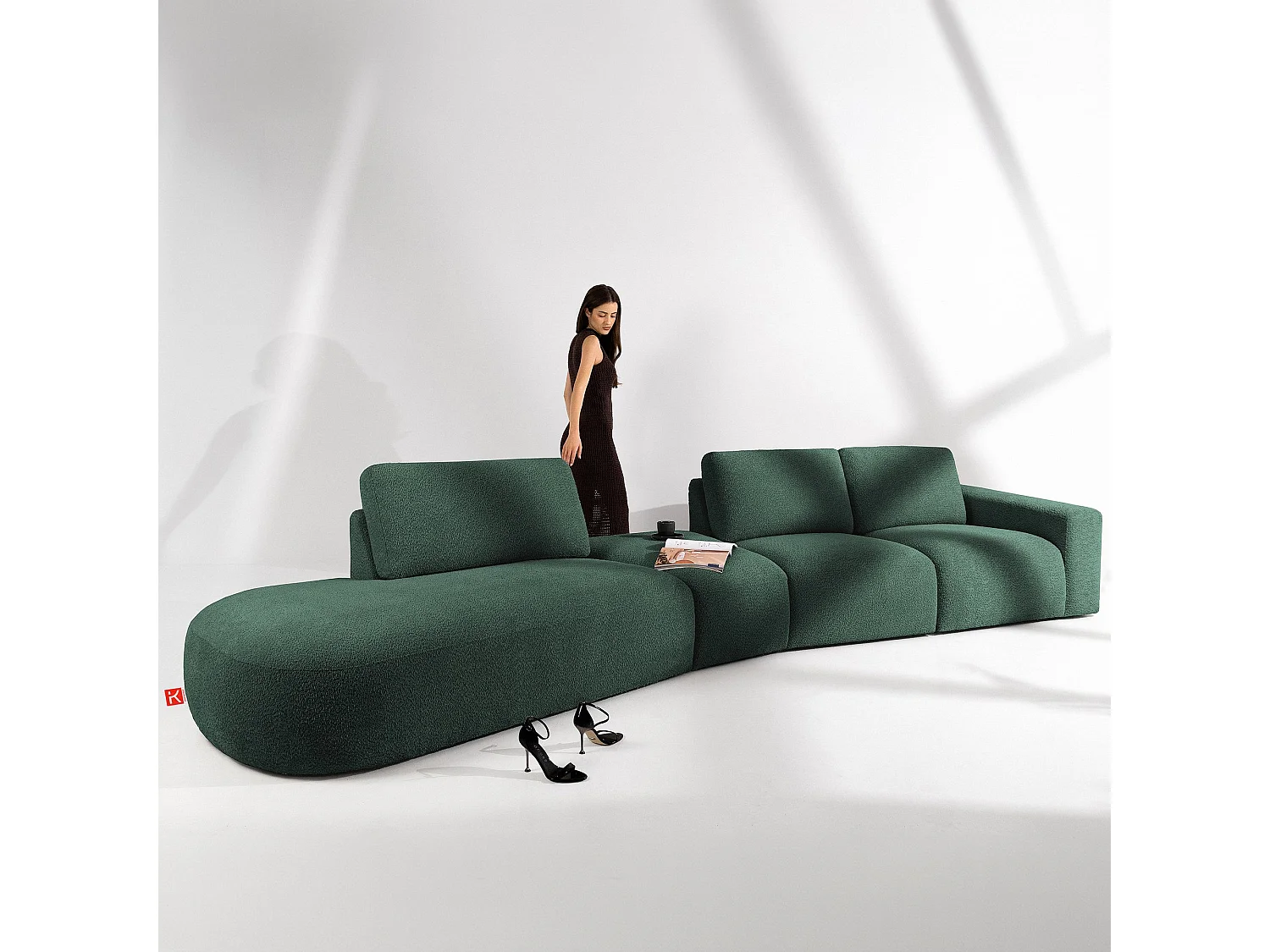 Ecksofa links - modern - ZUCCO - 5-Sitzer - Boucle - Grün