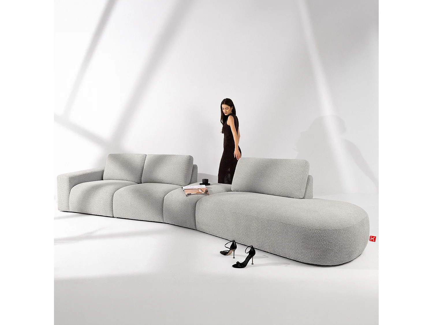 Ecksofa rechts - modern - ZUCCO - 5-Sitzer - Boucle - Hellbraun