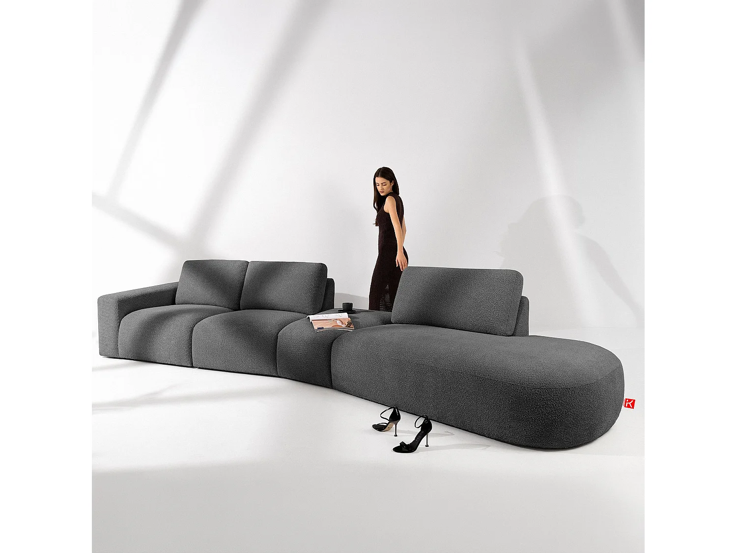 Ecksofa rechts - modern - ZUCCO - 5-Sitzer - Boucle - Graphit