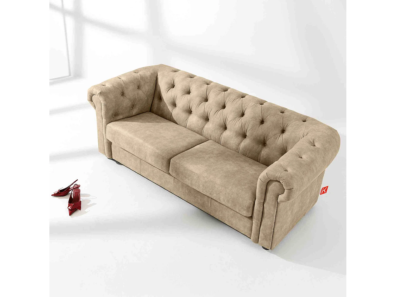 Sofa GRAVO Chesterfield Kunstleder - 3-Sitzer - Cremeweiß