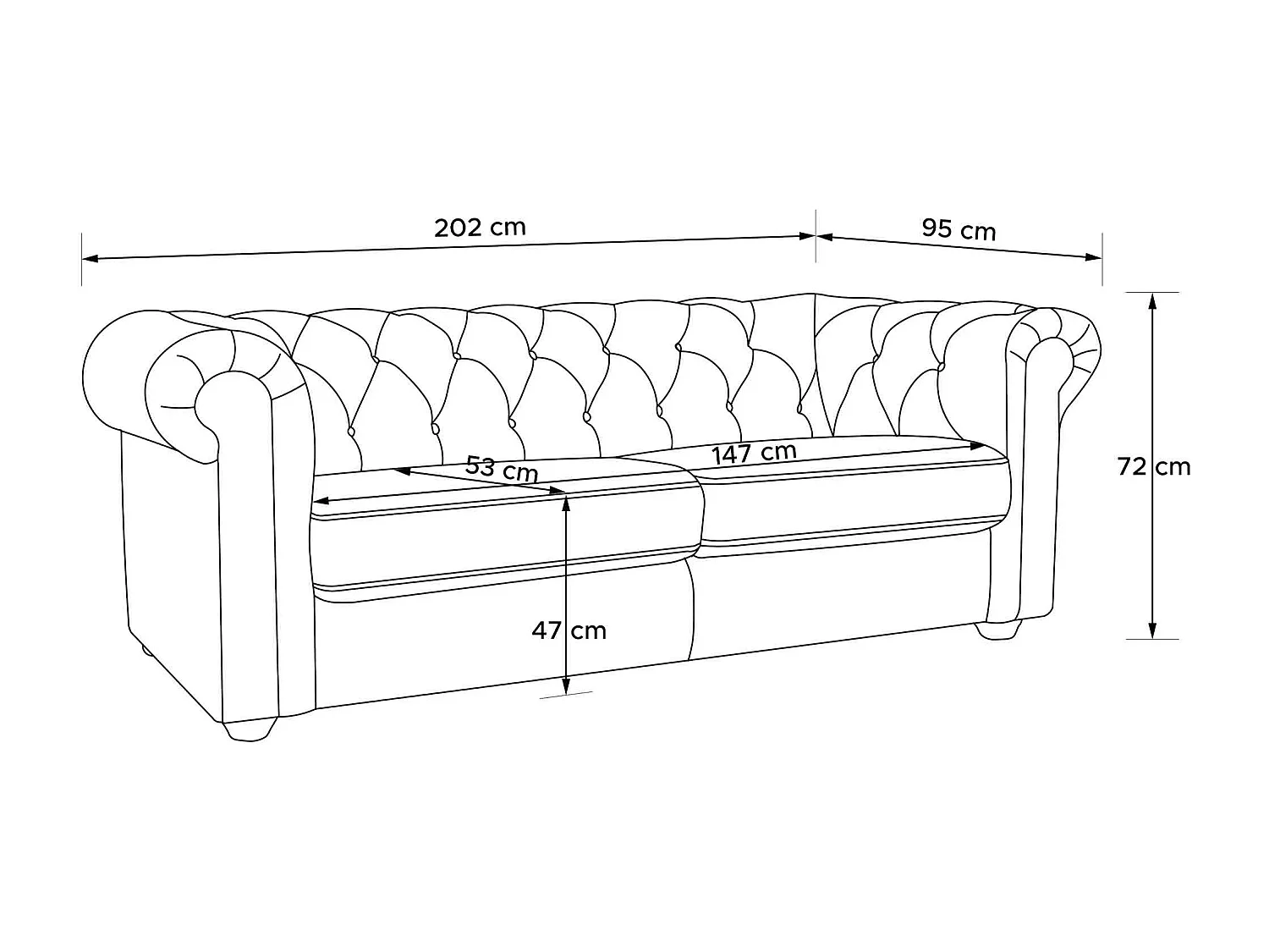 Sofa GRAVO Chesterfield Kunstleder - 3-Sitzer - Cremeweiß