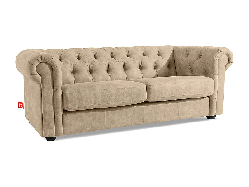 Sofa GRAVO Chesterfield Kunstleder - 3-Sitzer - Cremeweiß