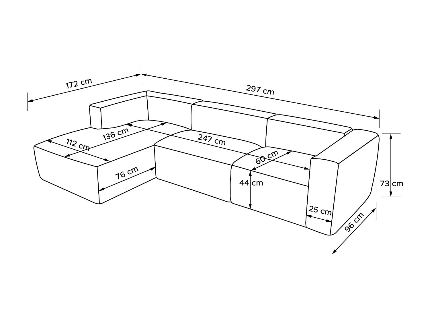 Ecksofa BUFFO 5-Sitzer - Orangerot