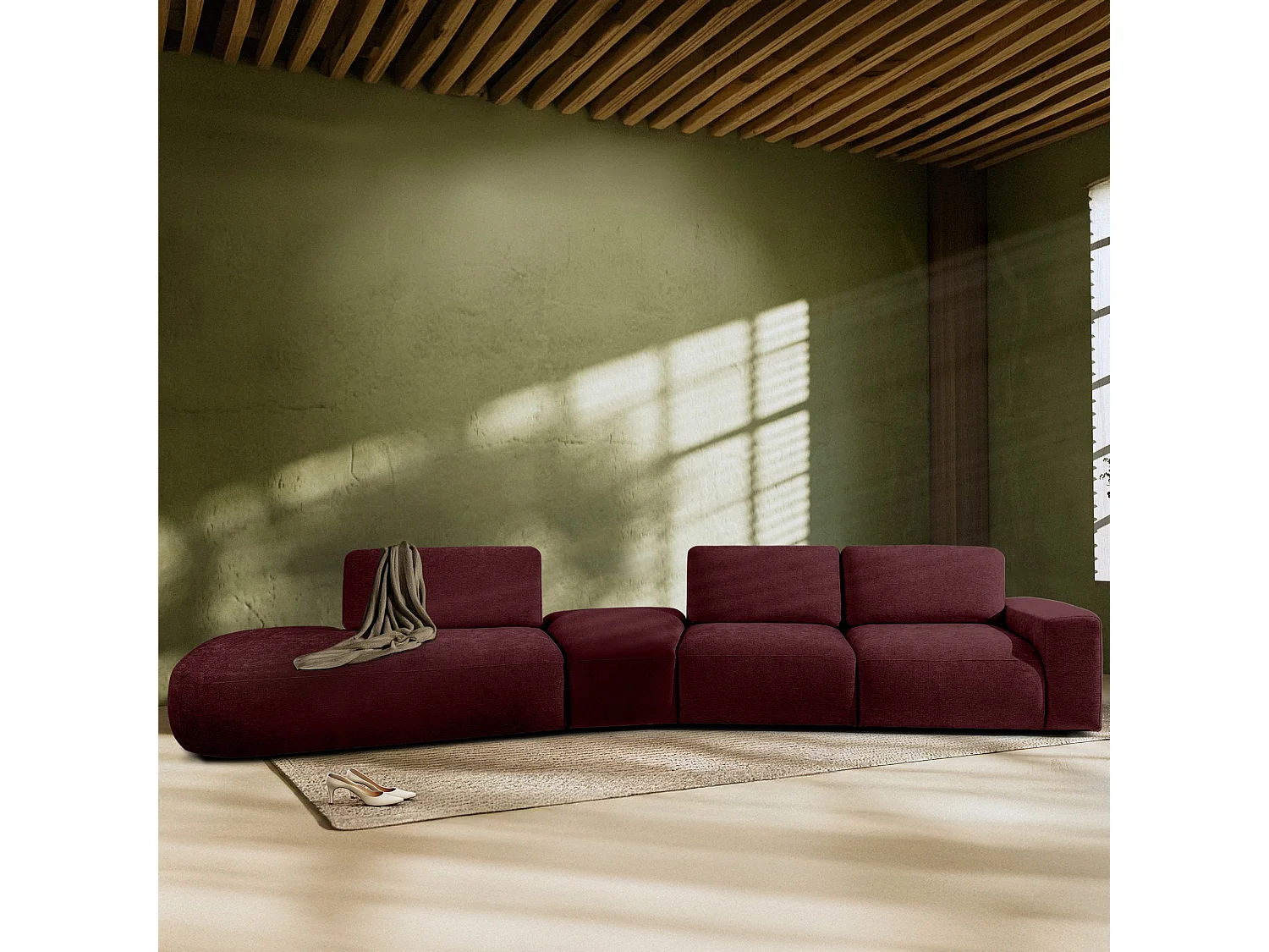 Ecksofa links - modern - ZUCCO - 5-Sitzer - Chenille-Stoff - Violett