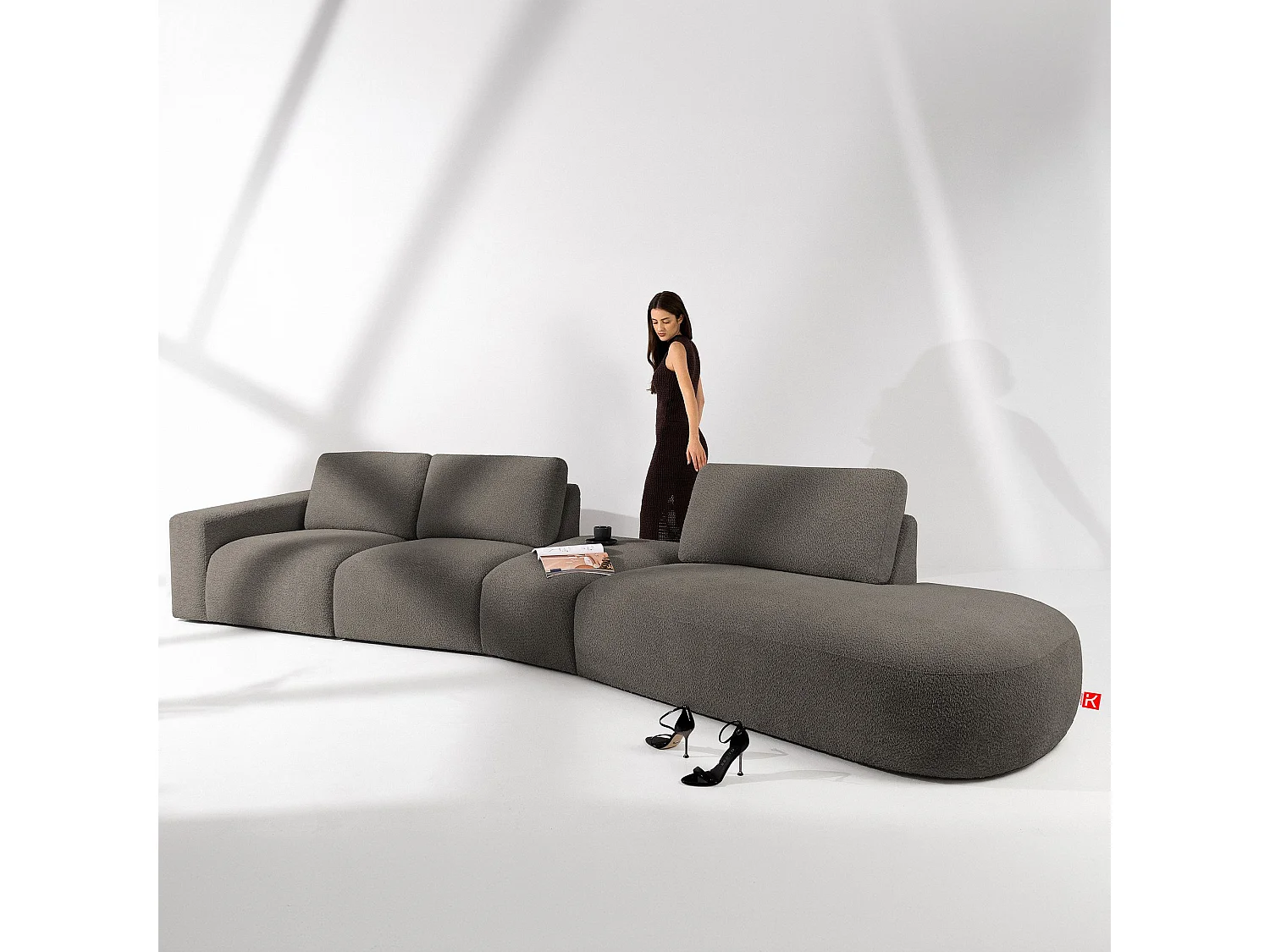 Ecksofa rechts - modern - ZUCCO - 5-Sitzer - Boucle - Dunkelbraun