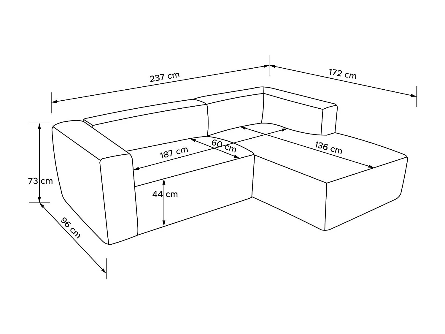 Ecksofa BUFFO 4-Sitzer - Orangerot